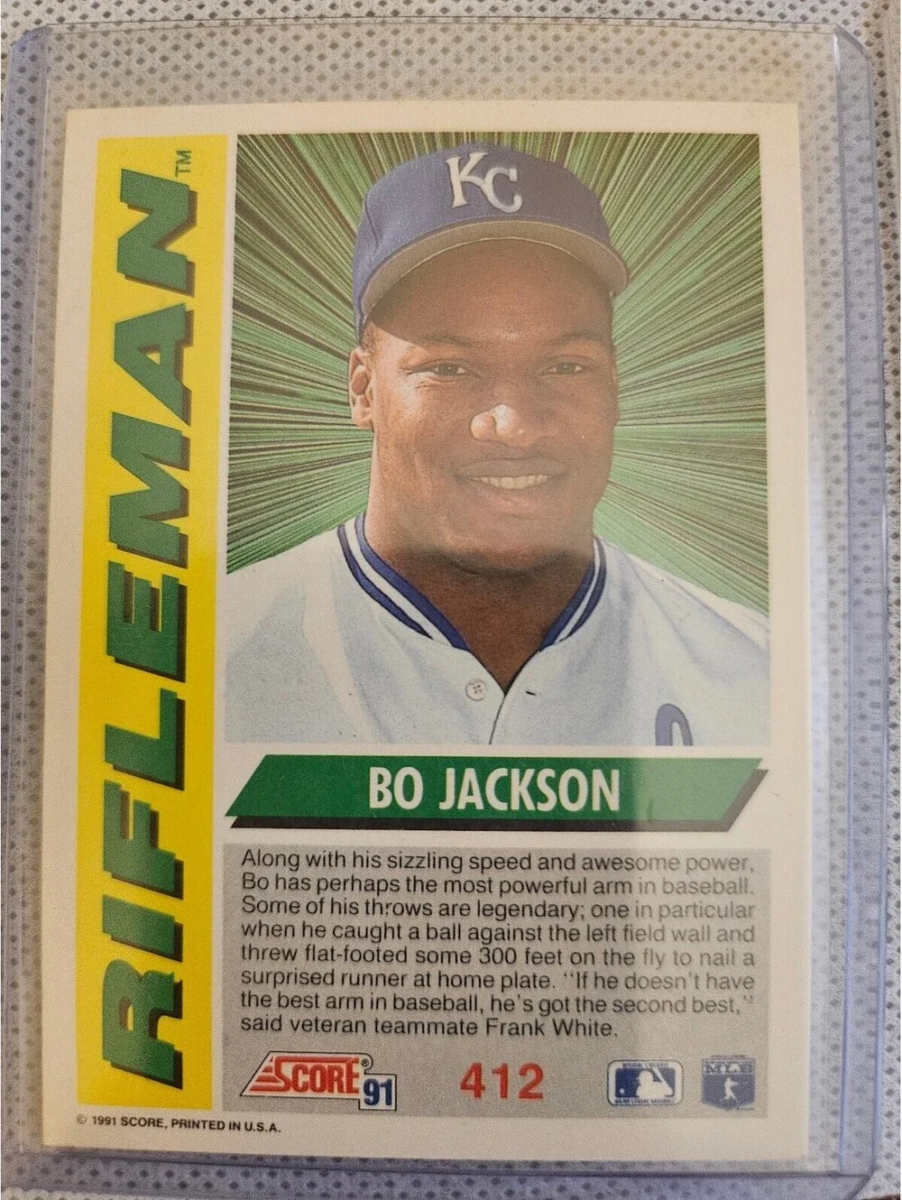 1991 Score #412 Bo Jackson - Rifleman - Kansas City Royals